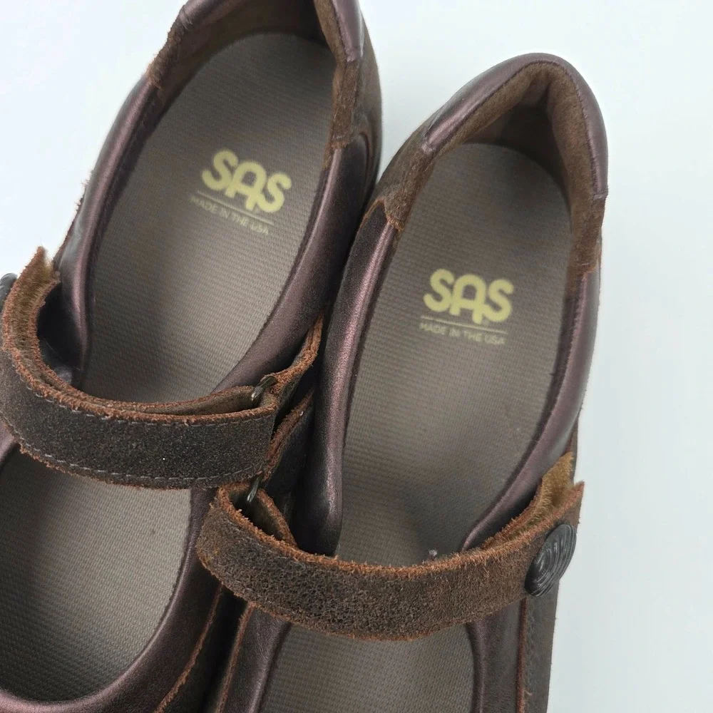 SAS EZ Strap‎ Step Out Mary Jane Comfort Shoes Brown Suede Leather Women 9.5